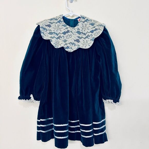 Vintage 1970’s Little Girl’s Turquoise Velvet Holiday Party Dress size 6 - Picture 10 of 13